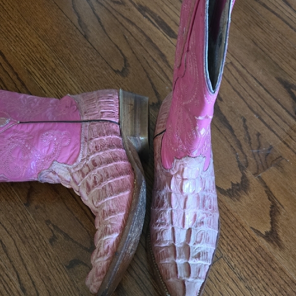 Vaquera (Mexico) Size 7 Women Genuine Leather Alligator Pink Dyed Western Boots - Picture 5 of 15